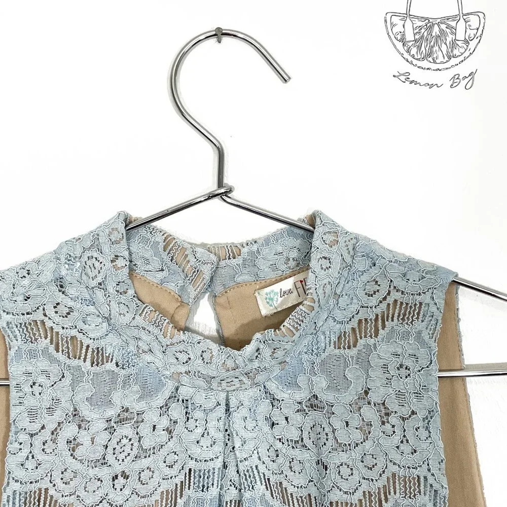 Love, Fire / Lace Sleeveless Halter Top Mock Neck / Size S / Color Blue - Picture 5 of 6